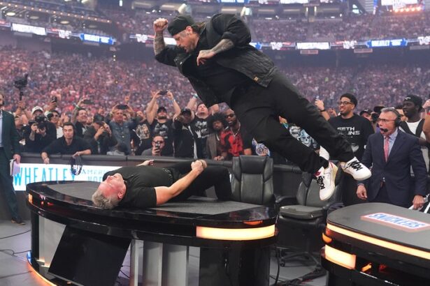 jelly roll smashes pat mcafee through a table at wrestlemania 69e4caf724b2e