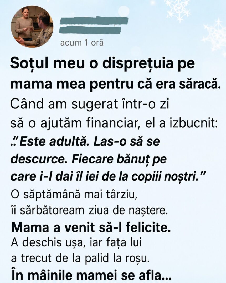 Soțul meu bogat o privea de sus pe mama mea săracă — până când adevărul despre tatăl lui l-a lăsat fără cuvinte. 51 688933340