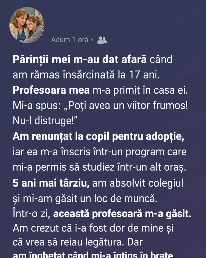 Profesoara mea m-a primit în casa ei când eram însărcinată și nu aveam unde să merg. Cinci ani mai târziu, mi-a schimbat viața din nou 51 699595020