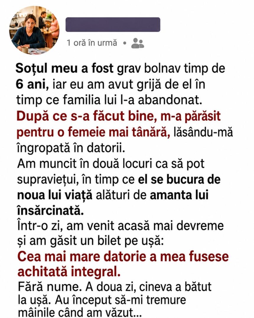 Am sacrificat totul ca să-mi salvez soțul. După ce s-a vindecat, m-a lăsat îngropată în datorii, iar femeia pentru care plecase mi-a făcut o surpriză neașteptată 51 720860598