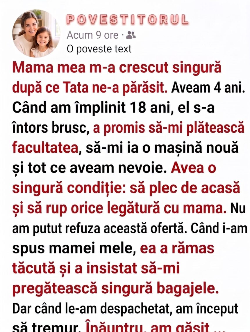 Am ales promisiunile tatălui bogat în locul mamei mele. Apoi am găsit ce ascunsese mama în bagajul meu 51 743425422